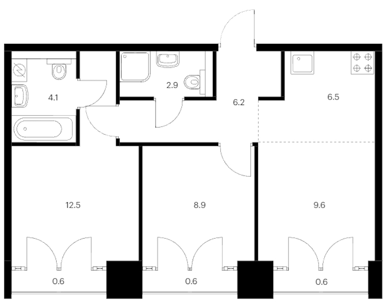 2-комнатная квартира 52.5 м², 9/9 эт., ЖК «Лермонтовский 54»